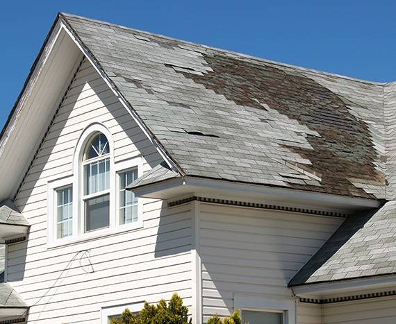 Roof affected by storm damage